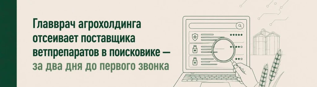 Главврач агрохолдинга отсеивает поставщика ветпрепаратов в поисковике — за два дня до первого звонка